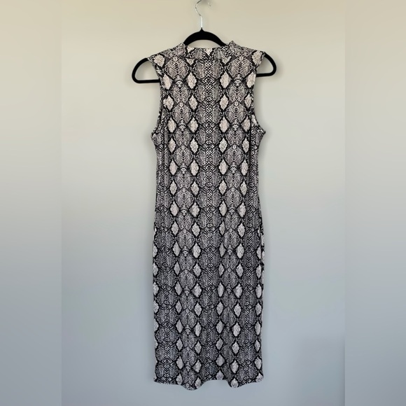 Caution to the Wind Snake Print Sleeveless Midi Sheath Dress with Turtleneck - S - Picture 2 of 8